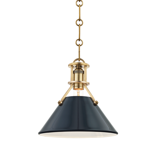 Painted No.2 Medium Pendant - Aged Brass/Darkest Blue by Hudson Valley Lighting