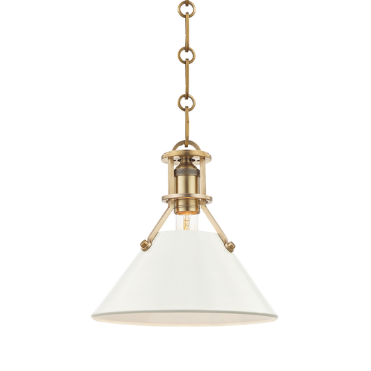 Painted No.2 Medium Pendant - Aged Brass/Off White by Hudson Valley Lighting