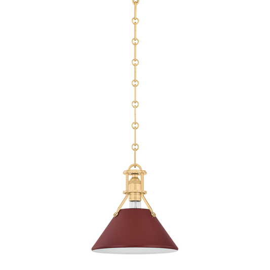 Painted No.2 Medium Pendant - Aged Brass/Soft Crimson by Hudson Valley Lighting