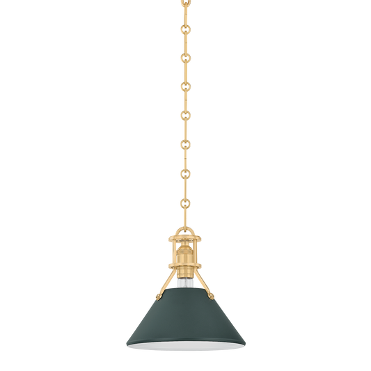 Painted No.2 Medium Pendant - Aged Brass/Soft Studio Green by Hudson Valley Lighting