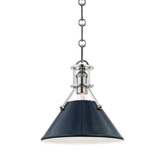 Painted No.2 Medium Pendant - Polished Nickel/Darkest Blue by Hudson Valley Lighting