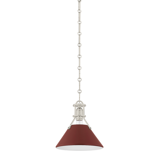 Painted No.2 Medium Pendant - Polished Nickel/Soft Crimson by Hudson Valley Lighting
