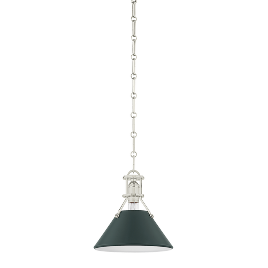 Painted No.2 Medium Pendant - Polished Nickel/Soft Studio Green by Hudson Valley Lighting