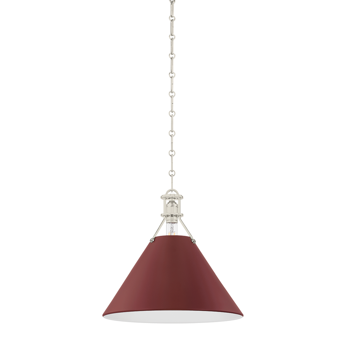 Painted No.2 Small Pendant - Polished Nickel/Soft Crimson by Hudson Valley Lighting