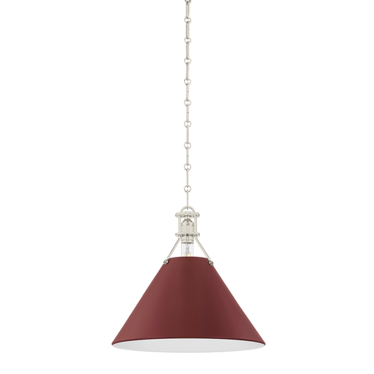 Painted No.2 Small Pendant - Polished Nickel/Soft Crimson by Hudson Valley Lighting