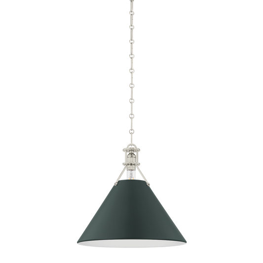 Painted No.2 Small Pendant - Polished Nickel/Soft Studio Green by Hudson Valley Lighting