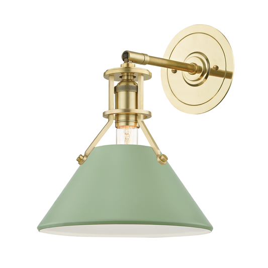 Painted No.2 Wall Sconce - Aged Brass/Leaf Green Combo by Hudson Valley Lighting