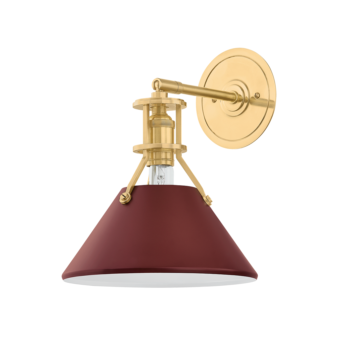 Painted No.2 Wall Sconce - Aged Brass/Soft Crimson by Hudson Valley Lighting