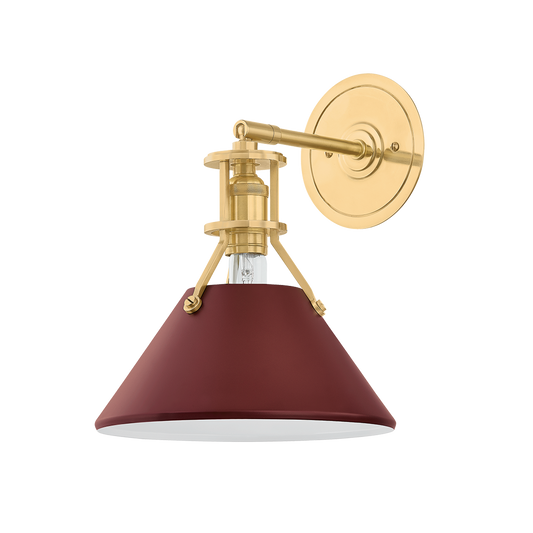 Painted No.2 Wall Sconce - Aged Brass/Soft Crimson by Hudson Valley Lighting