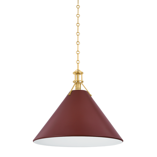 Painted No.2 X-Large Pendant - Aged Brass/Soft Crimson by Hudson Valley Lighting