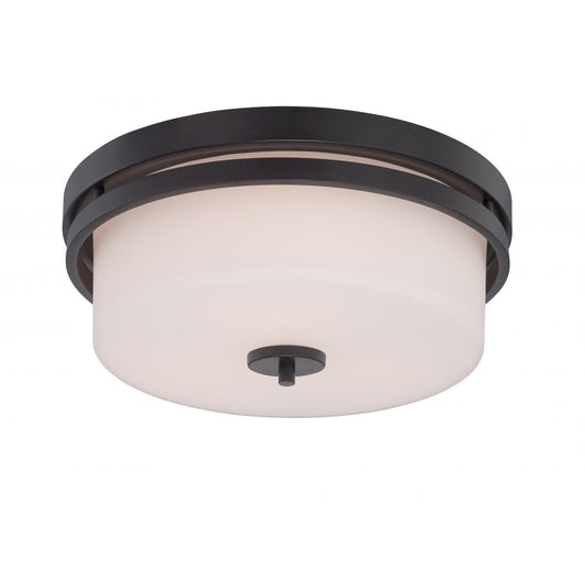 Parallel - 3 Light Flush with Etched Opal Glass - Aged Bronze Finish - Satco 60-5307