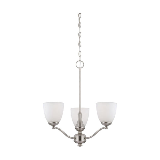 Patton - 3 Light Chandelier (Arms Up) with Frosted Glass - Brushed Nickel Finish - Satco 60-5036