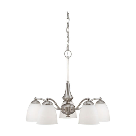Patton - 5 Light Chandelier (Arms Down) with Frosted Glass - Brushed Nickel Finish - Satco 60-5043