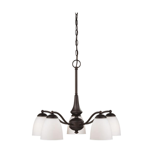 Patton - 5 Light Chandelier (Arms Down) with Frosted Glass - Prairie Bronze Finish - Satco 60-5143