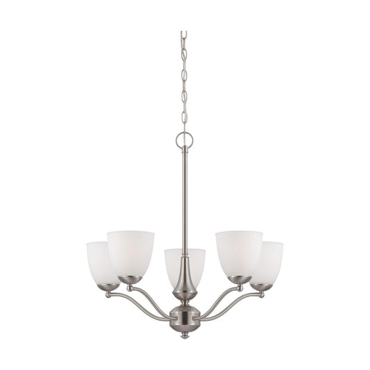 Patton - 5 Light Chandelier (Arms Up) with Frosted Glass - Brushed Nickel Finish - Satco 60-5035