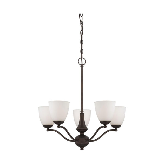 Patton - 5 Light Chandelier (Arms Up) with Frosted Glass - Prairie Bronze Finish - Satco 60-5135