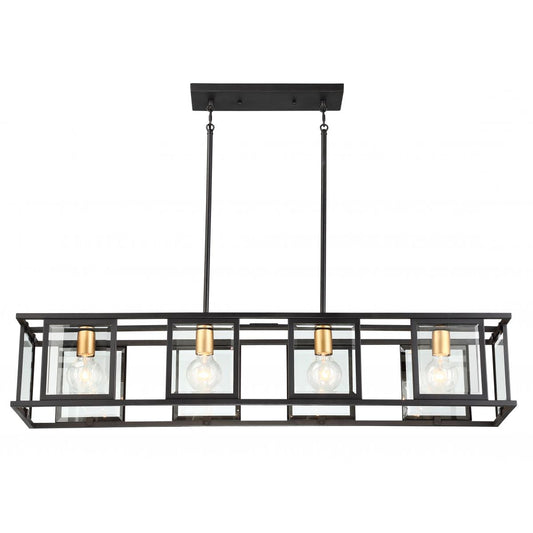 Payne - 4 Light Island Pendant with Clear Beveled Glass - Midnight Bronze Finish - Satco 60-6417