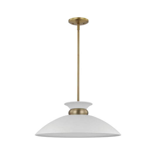 Perkins - 1 Light - Medium Pendant - Matte White with Burnished Brass - Satco 60-7464