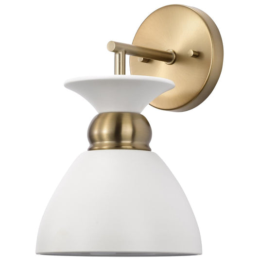Perkins - 1 Light - Wall Sconce - Matte White with Burnished Brass - Satco 60-7459