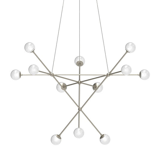 Proton Alpha Chandelier - Satin Nickel - White Crushed Glass by SONNEMAN