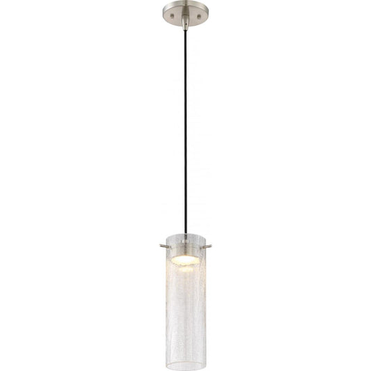 Pulse - LED Mini Pendant with Clear Crackle Glass - Brushed Nickel Finish - Satco 62-952