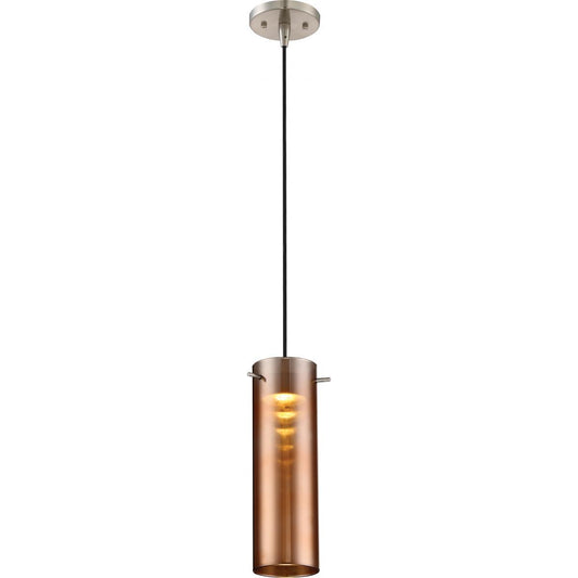 Pulse - LED Mini Pendant with Copper Glass - Brushed Nickel Finish - Satco 62-955