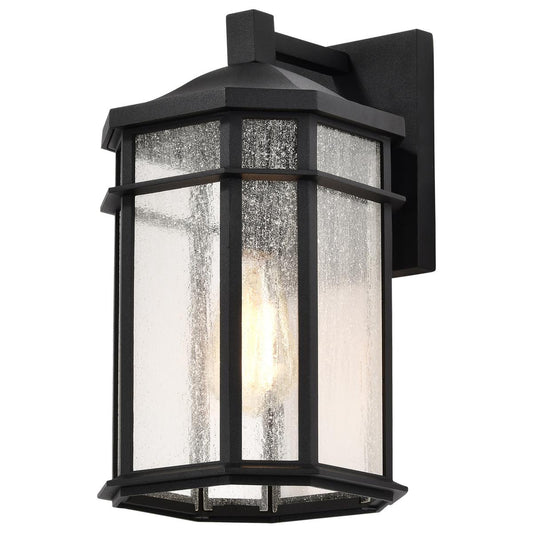 Raiden Collection Outdoor 14 inch Wall Light - Matte Black Finish with Clear Seedy Glass - Satco 60-5760