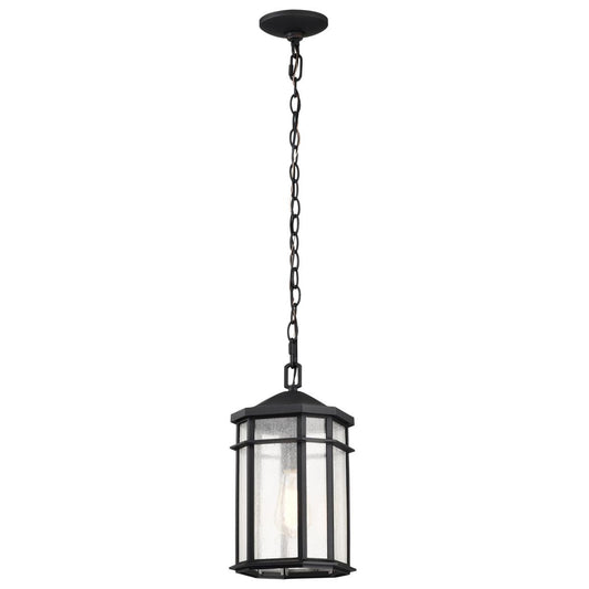 Raiden Collection Outdoor 14.5 inch Hanging Light - Matte Black Finish with Clear Seedy Glass - Satco 60-5759
