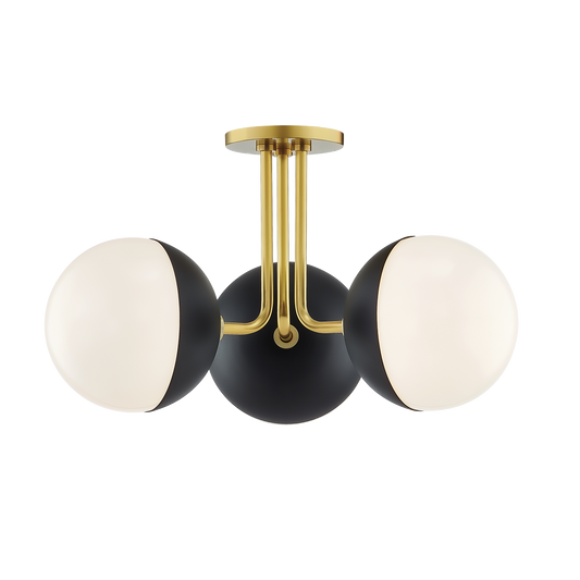 Renee Semi Flush - 3-Light - Aged Brass/Black - Mitzi H344603-AGB/BK