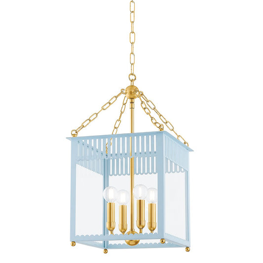 Rosalie Small Lantern - Aged Brass/Soft Arctic Blue by Mitzi