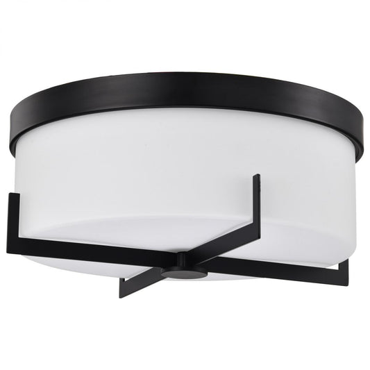 Roselle - 15 Inch Flush Mount - Matte Black with White Glass - Satco 60-8054