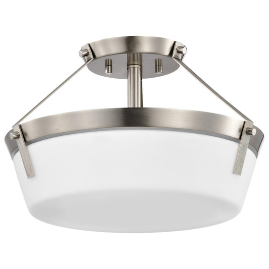 Rowen 3 Light Semi Flush - Brushed Nickel Finish - Etched White Glass - Satco 60-7763