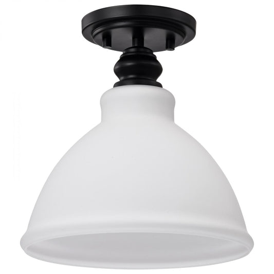 Russel - 10 Inch Semi Flush Mount - Matte Black with Satin White Glass - Satco 60-8025