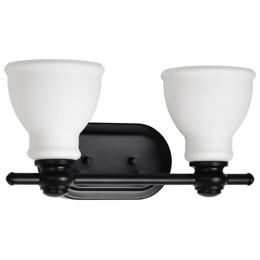 Russel - 2 Light Vanity - Matte Black with Satin White Glass - Satco 60-8022
