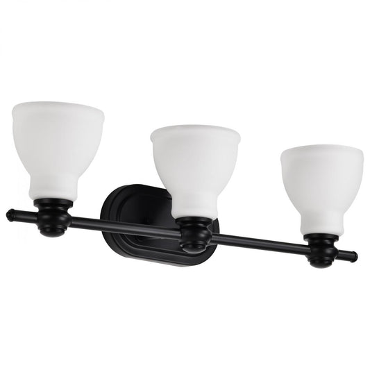 Russel - 3 Light Vanity - Matte Black with Satin White Glass - Satco 60-8023
