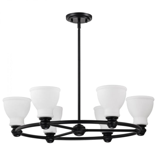 Russel - 6 Light Chandelier - Matte Black with Satin White Glass - Satco 60-8027