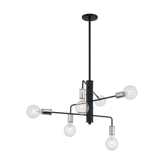 Ryder - 6 Light Chandelier with- Black and Polished Nickel Finish - Satco 60-7354