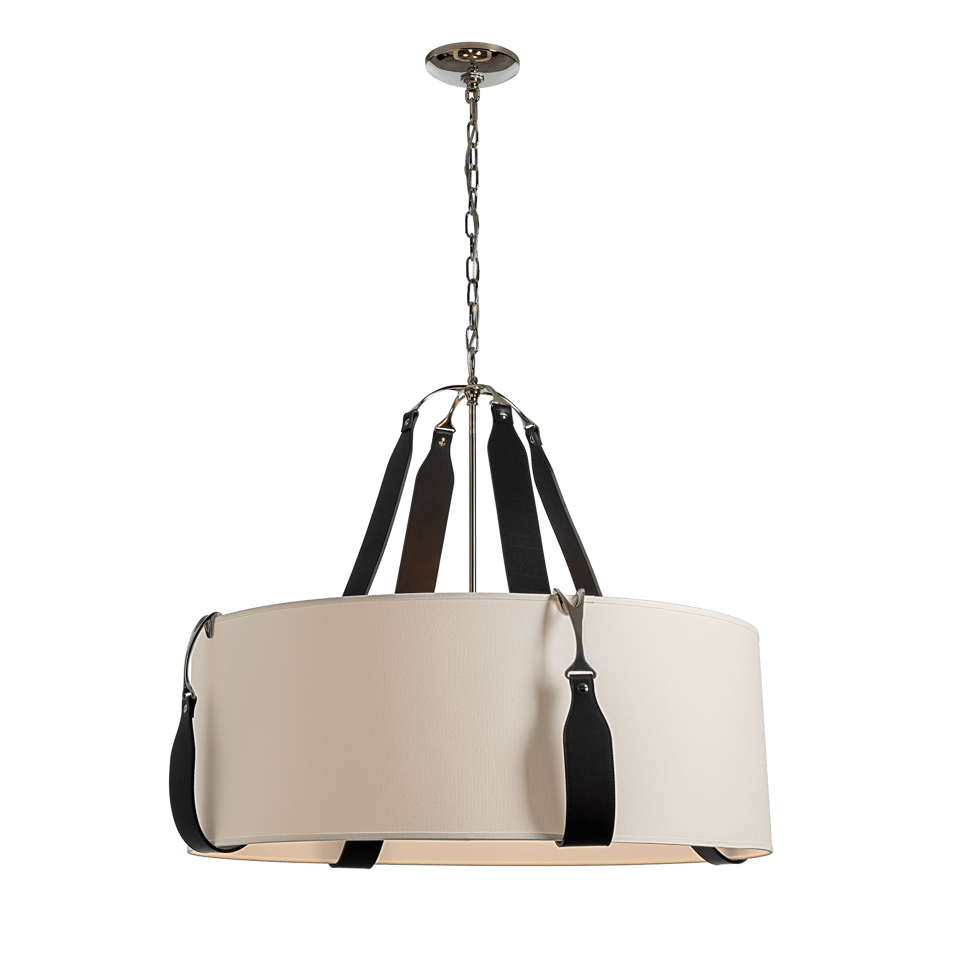 Saratoga Large Pendant - Polished Nickel Metal Accent - Leather Black Accent by Hubbardton Forge