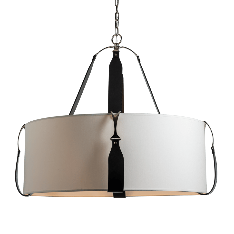 Saratoga Large Pendant - Polished Nickel Metal Accent - Leather Black Accent by Hubbardton Forge