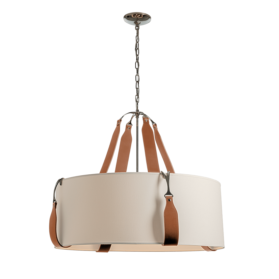 Saratoga Large Pendant - Polished Nickel Metal Accent - Leather Chestnut Accent by Hubbardton Forge