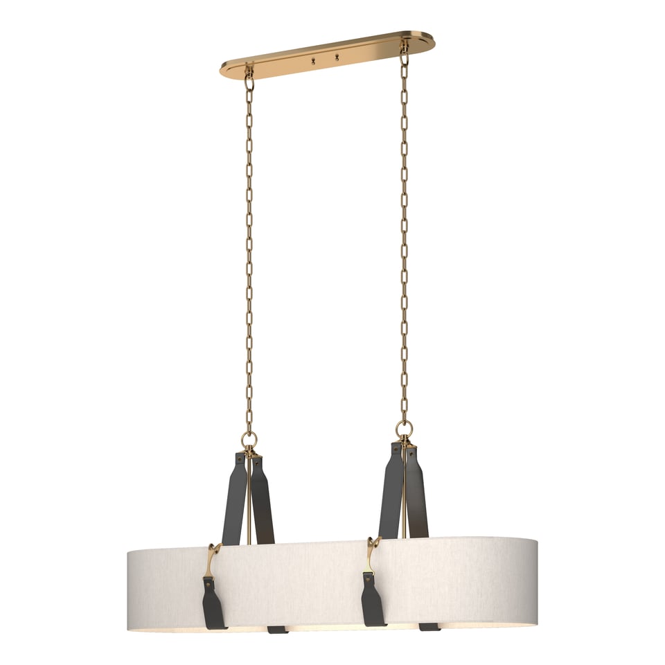 Saratoga Oval Pendant - Antique Brass Metal Accent - Leather Black Accent by Hubbardton Forge