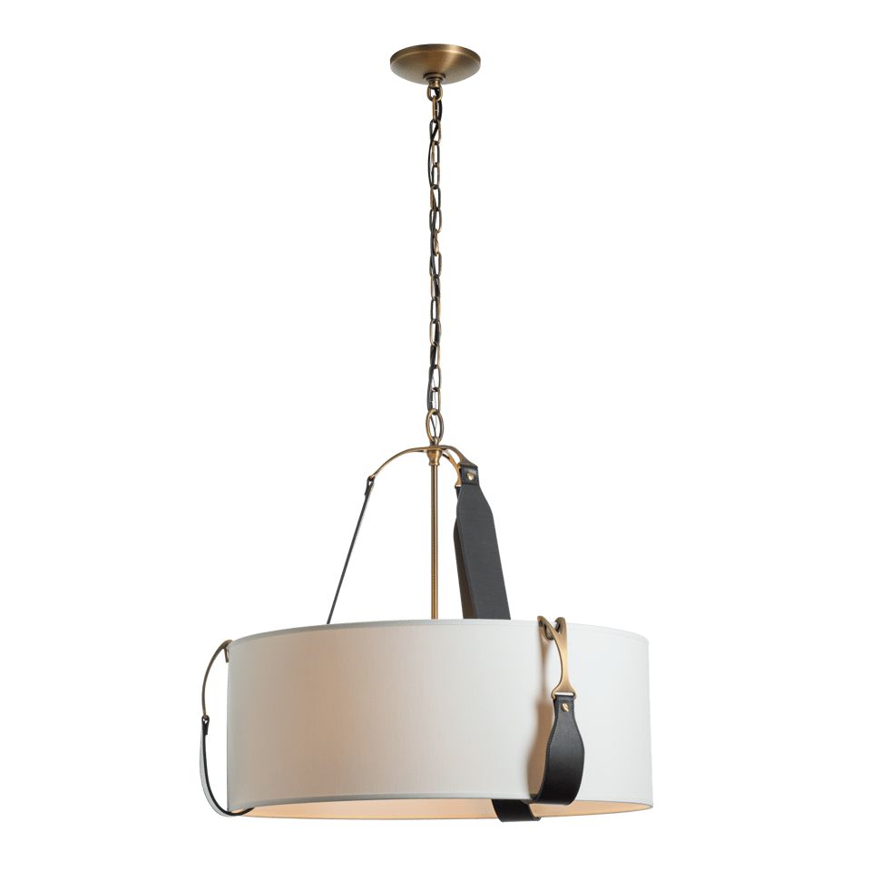 Saratoga Small Pendant - Antique Brass Metal Accent - Leather Black Accent by Hubbardton Forge