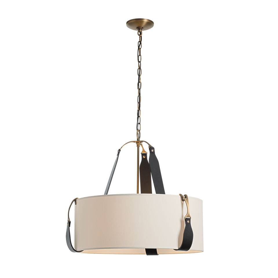 Saratoga Small Pendant - Antique Brass Metal Accent - Leather Black Accent by Hubbardton Forge