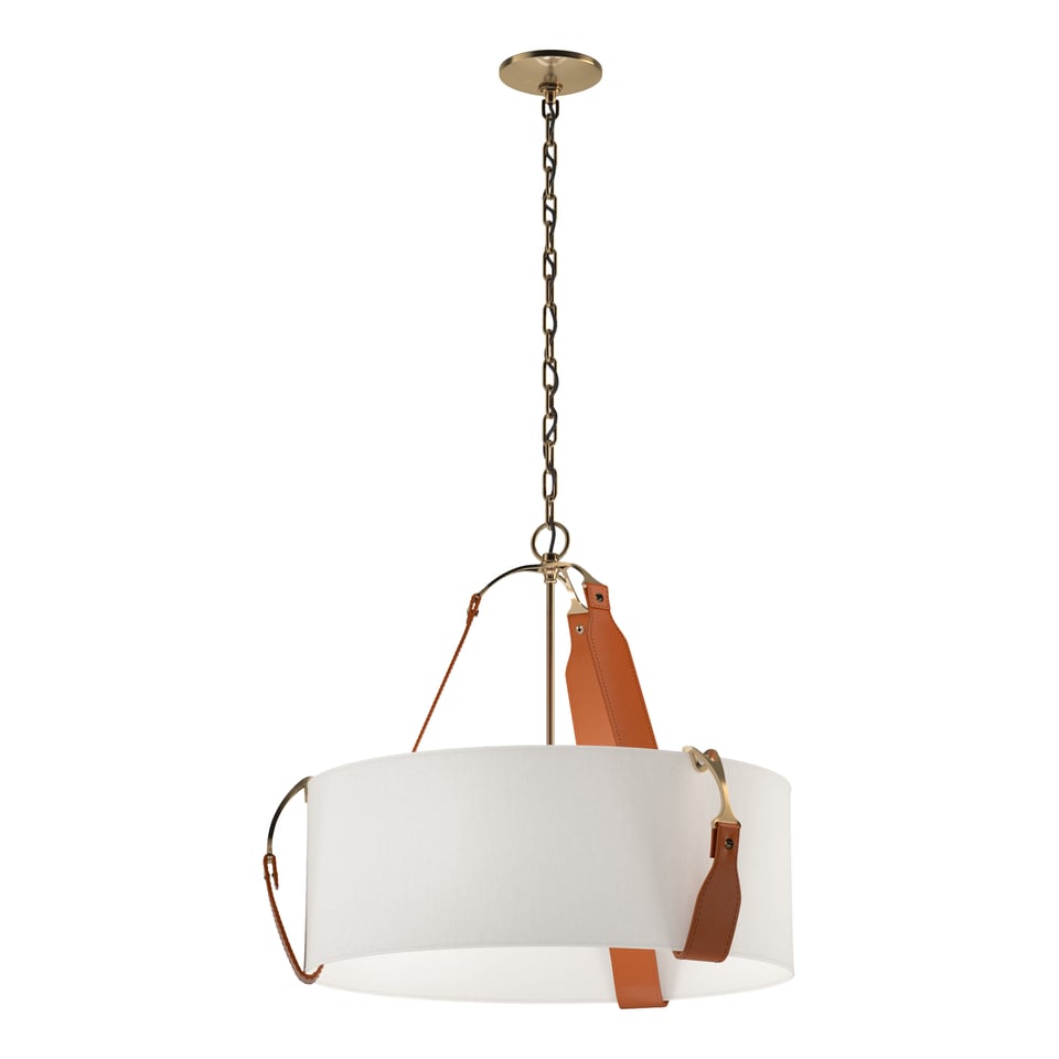 Saratoga Small Pendant - Antique Brass Metal Accent - Leather Chestnut Accent by Hubbardton Forge