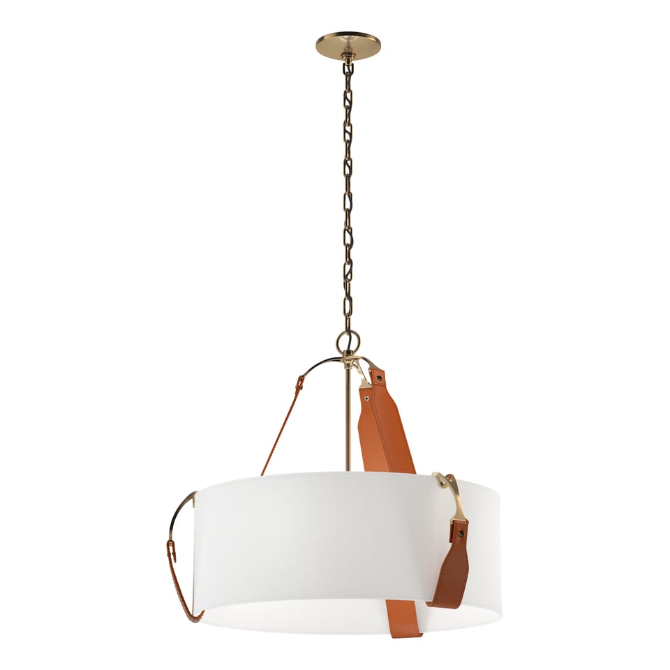 Saratoga Small Pendant - Antique Brass Metal Accent - Leather Chestnut Accent by Hubbardton Forge