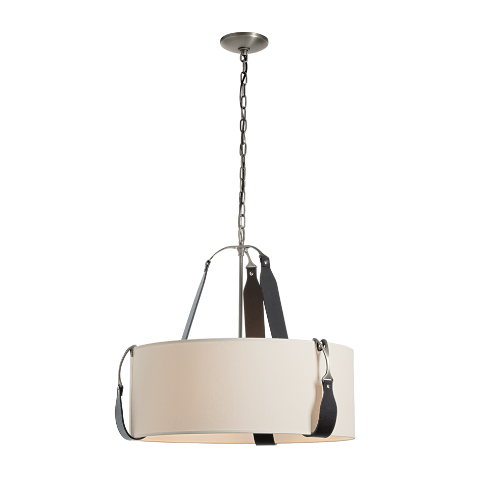Saratoga Small Pendant - Polished Nickel Metal Accent - Leather Black Accent by Hubbardton Forge