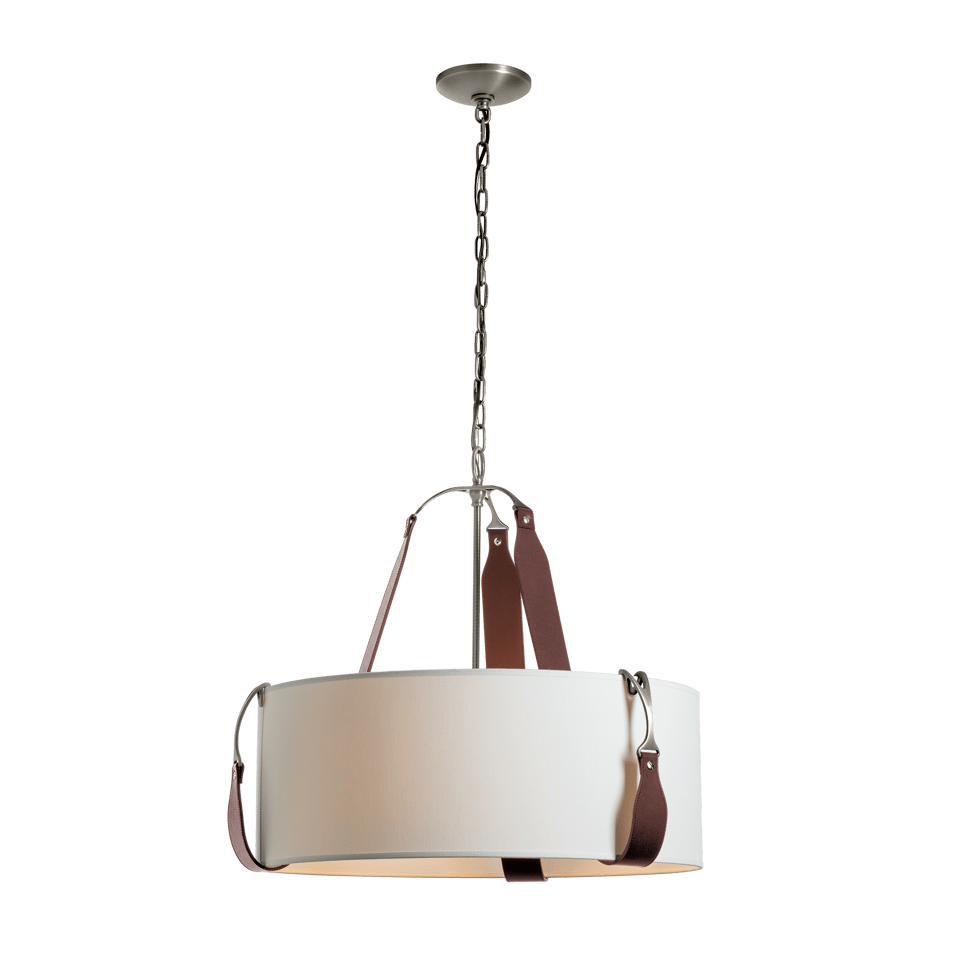 Saratoga Small Pendant - Polished Nickel Metal Accent - Leather British Brown Accent by Hubbardton Forge