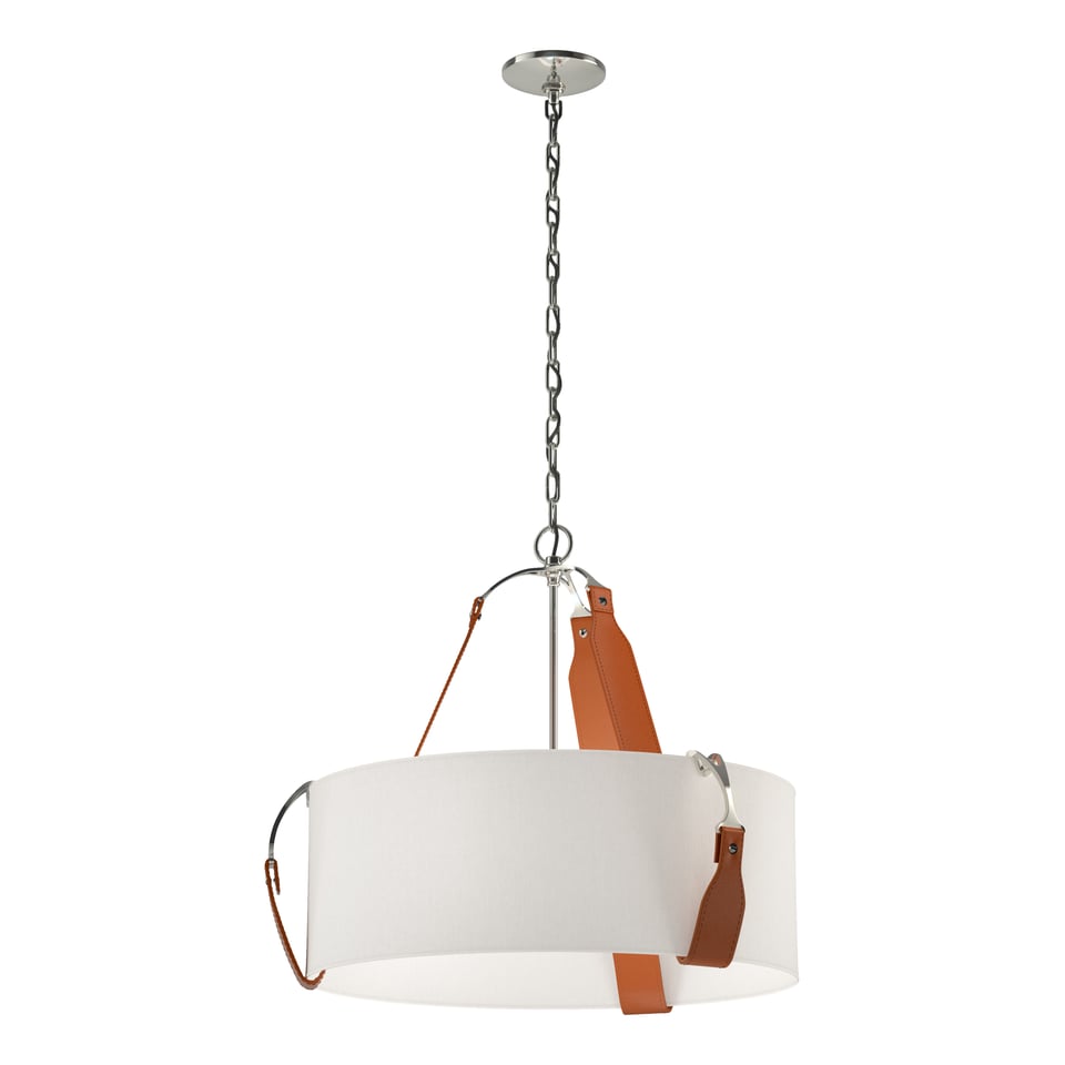Saratoga Small Pendant - Polished Nickel Metal Accent - Leather Chestnut Accent by Hubbardton Forge