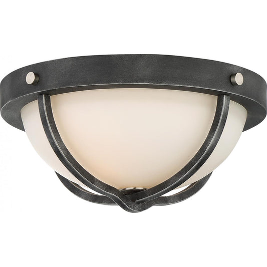 Sherwood - 2 Light 15" Flush Fixture with Satin White Glass - Iron Black Finish with Brushed Nickel Accents - Satco 60-6126