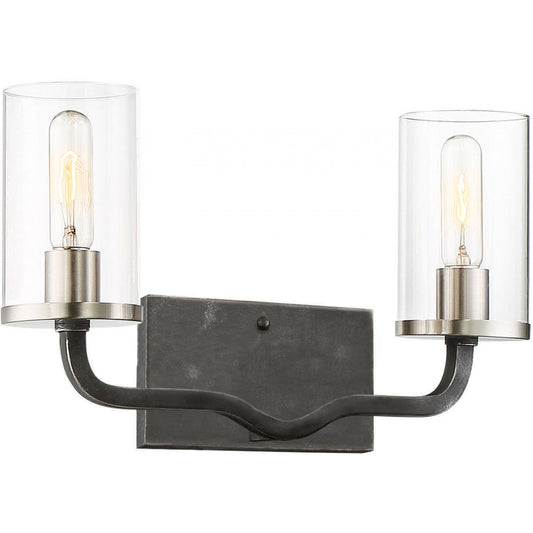 Sherwood - 2 LightVanity with Clear Glass -Iron Black Finish with Brushed Nickel Accents - Satco 60-6122